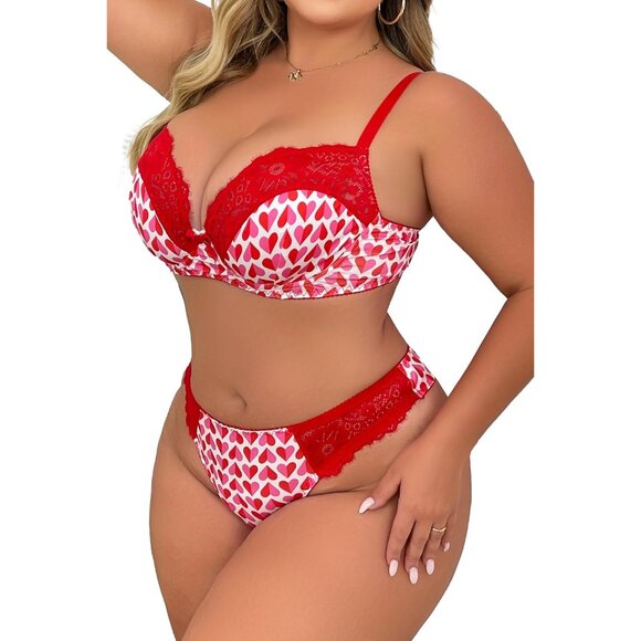 WOMEN'S Red Heart Sexy Lace Push Up Bra & Babydoll Nightwear Lingerie Set - Picture 6 of 6